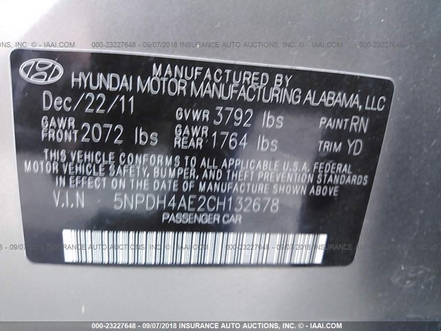 5NPDH4AE2CH132678 - 2012 HYUNDAI ELANTRA GLS/LIMITED TAN photo 9