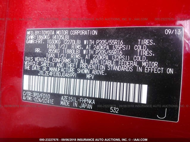 JTLZE4FE8DJ046991 - 2013 TOYOTA SCION XB Rot Foto 9