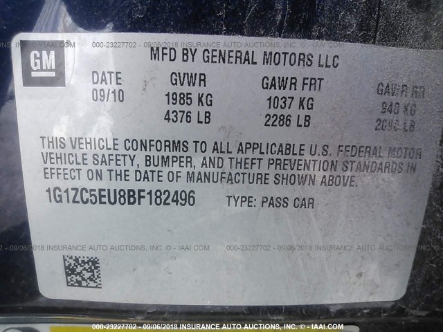 1G1ZC5EU8BF182496 - 2011 CHEVROLET MALIBU 1LT ლურჯი ფოტო 9