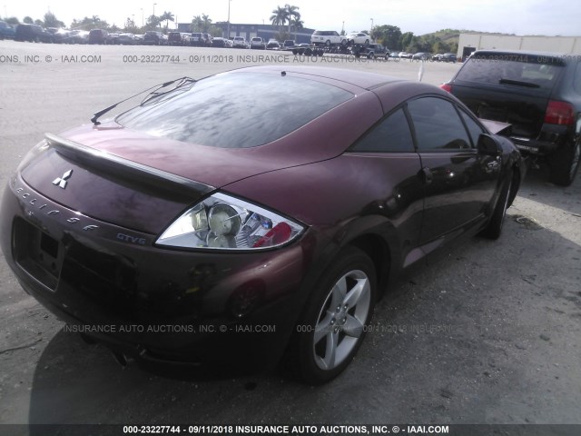 4A3AK34T77E016663 - 2007 MITSUBISHI ECLIPSE GT BURGUNDY photo 4