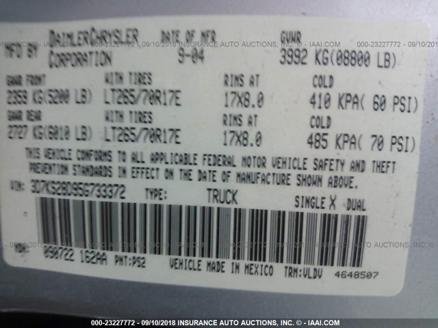 3D7KS28D95G733372 - 2005 DODGE RAM 2500 ST/SLT 银色 照片 9