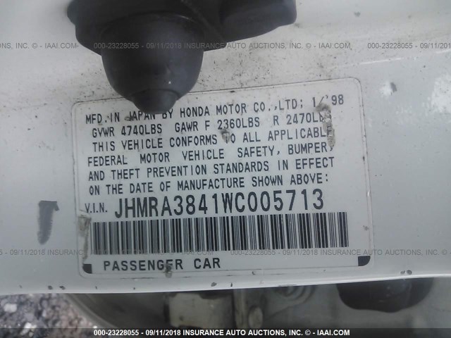 JHMRA3841WC005713 - 1998 HONDA ODYSSEY LX/EX WHITE photo 9