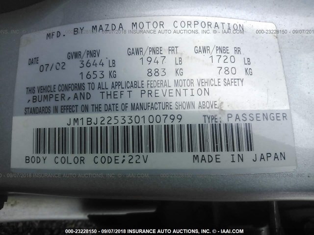 JM1BJ225330100799 - 2003 MAZDA PROTEGE DX/LX/ES SILVER photo 9