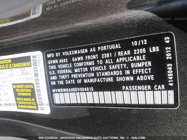 WVWBW8AH5DV004015 - 2013 VOLKSWAGEN EOS KOMFORT/SPORT 棕色 照片 9