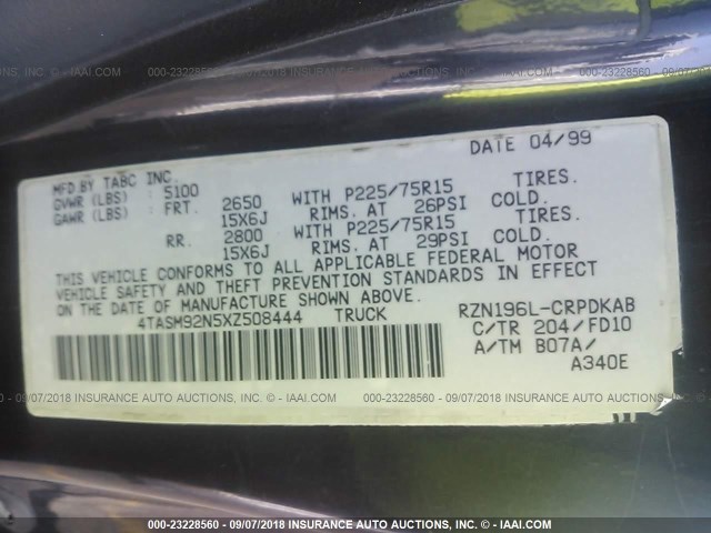 4TASM92N5XZ508444 - 1999 TOYOTA TACOMA XTRACAB PRERUNNER 黑色 照片 9