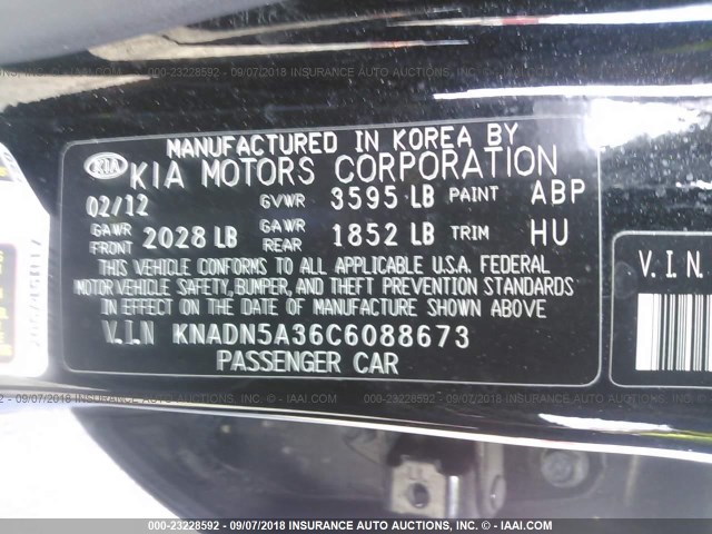 KNADN5A36C6088673 - 2012 KIA RIO EX/SX BLACK photo 9