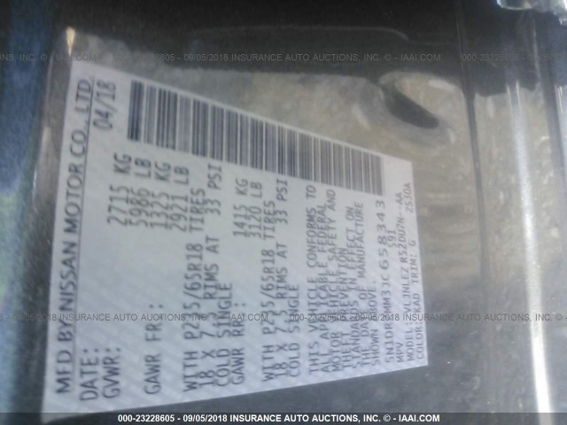 5N1DR2MM3JC658343 - 2018 NISSAN PATHFINDER S/SV/SL/PLATINUM GRAY photo 9