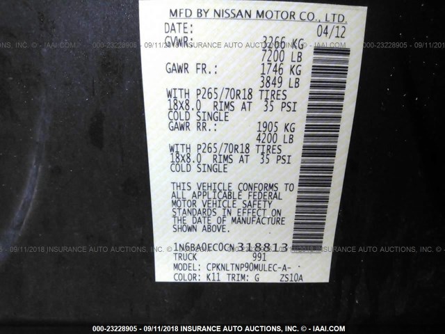 1N6BA0EC0CN318813 - 2012 NISSAN TITAN S/SV/SL/PRO-4X GRAY photo 9