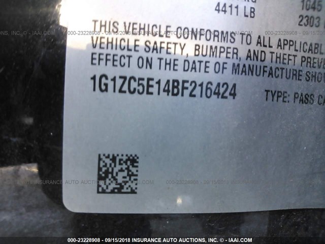 1G1ZC5E14BF216424 - 2011 CHEVROLET MALIBU 1LT BLACK photo 9