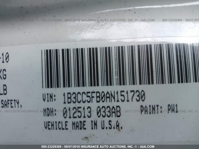 1B3CC5FB0AN151730 - 2010 DODGE AVENGER R/T WHITE photo 9