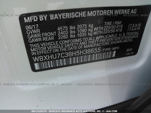 WBXHU7C38H5H38655 - 2017 BMW X1 SDRIVE28I WHITE photo 9