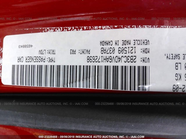 2B3CJ4DV6AH172698 - 2010 DODGE CHALLENGER SE RED photo 9