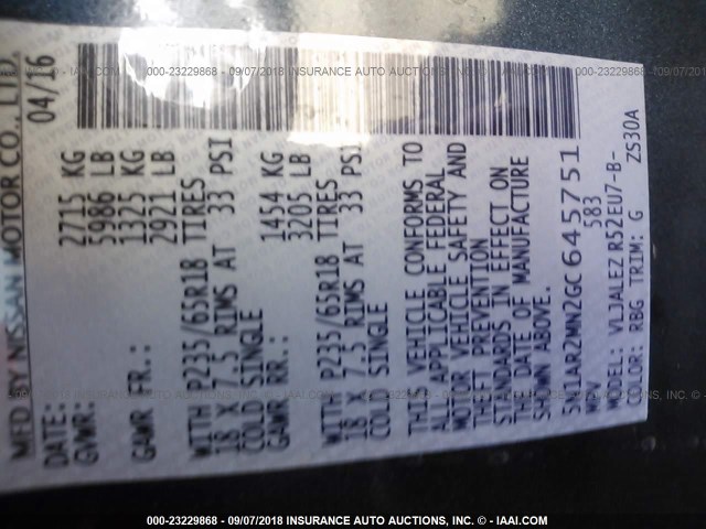 5N1AR2MN2GC645751 - 2016 NISSAN PATHFINDER S/SV/SL/PLATINUM Dark Blue photo 9