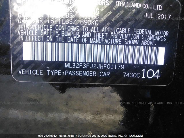 ML32F3FJ2JHF01179 - 2018 MITSUBISHI MIRAGE G4 ES შავი ფოტო 9