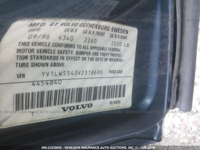 YV1LW5543V2318690 - 1997 VOLVO 850 Mavi fotoğraf 9