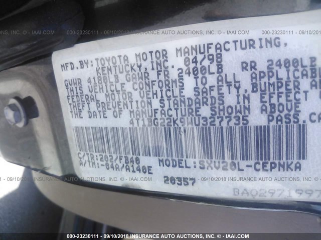 4T1BG22K9WU327735 - 1998 TOYOTA CAMRY CE/LE/XLE 黑色 照片 9