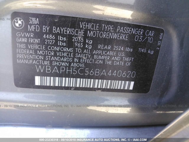 WBAPH5C56BA440620 - 2011 BMW 328 I SULEV GRAY photo 9