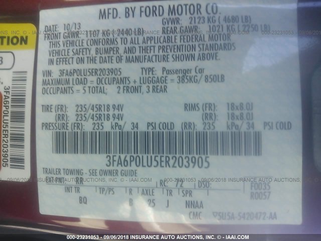 3FA6P0LU5ER203905 - 2014 FORD FUSION SE HYBRID RED photo 9