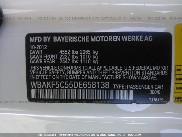 WBAKF5C55DE658138 - 2013 BMW 328 XI SULEV WHITE photo 9