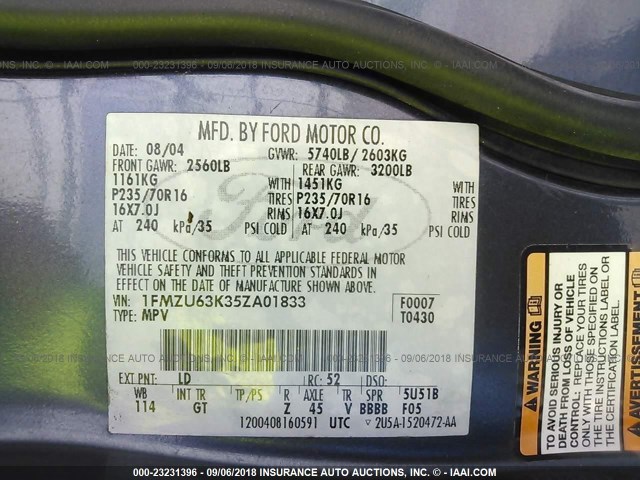 1FMZU63K35ZA01833 - 2005 FORD EXPLORER XLT/XLT SPORT/NBX 蓝色 照片 9