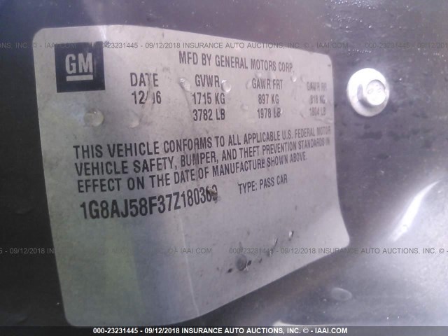1G8AJ58F37Z180369 - 2007 SATURN ION LEVEL 2 白色 照片 9