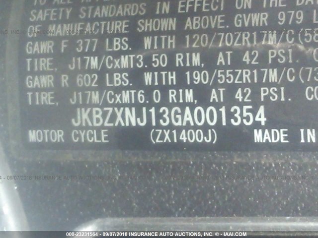 JKBZXNJ13GA001354 - 2016 KAWASAKI ZX1400 J GRAY photo 10