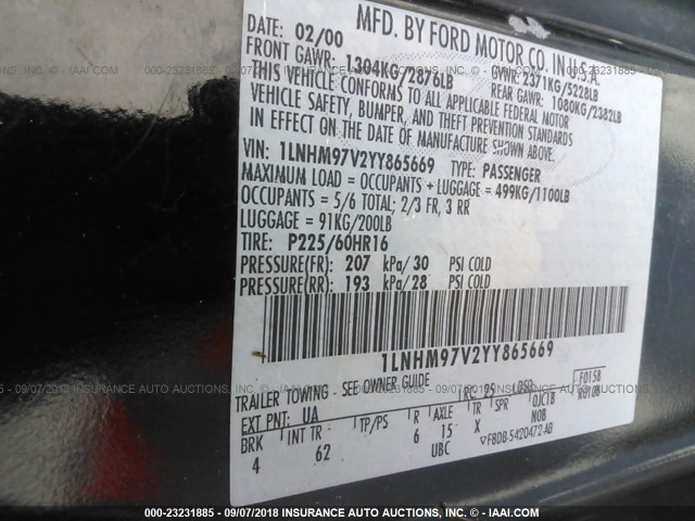 1LNHM97V2YY865669 - 2000 LINCOLN CONTINENTAL  Czarny zdjęcie 9