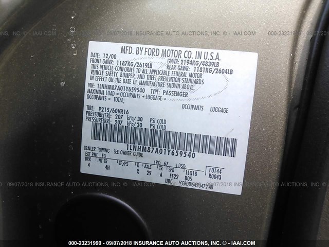 1LNHM87A01Y659540 - 2001 LINCOLN LS Qəhvəyi foto 9