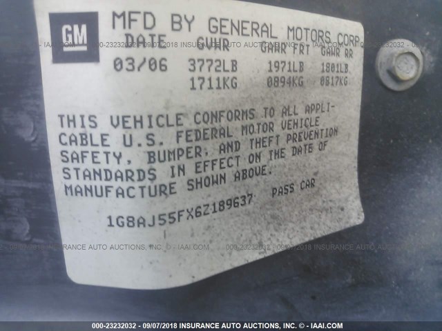 1G8AJ55FX6Z189637 - 2006 SATURN ION LEVEL 2 BLACK photo 9