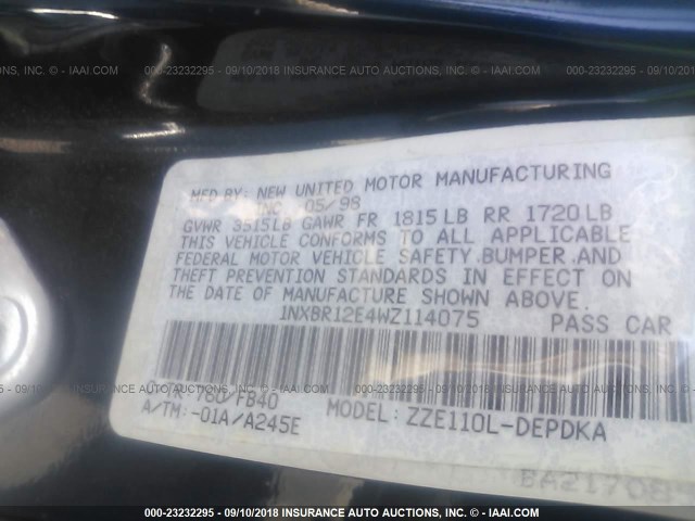 1NXBR12E4WZ114075 - 1998 TOYOTA COROLLA VE/CE/LE 绿色 照片 9