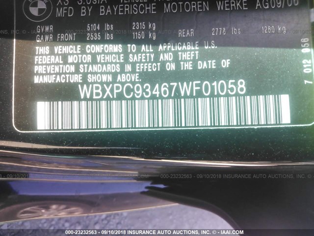 WBXPC93467WF01058 - 2007 BMW X3 3.0SI BLACK photo 9