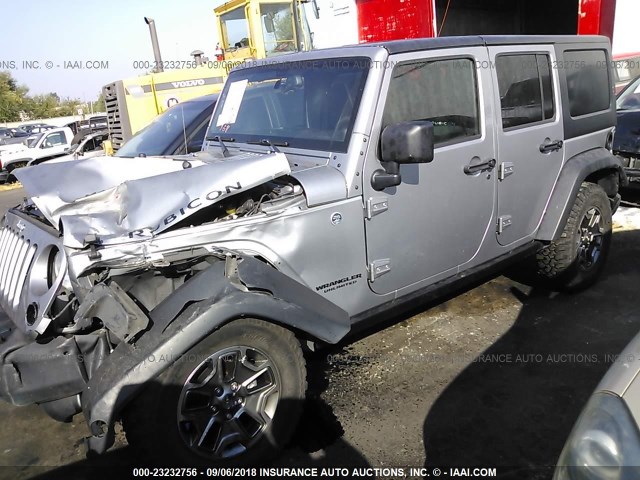 1C4BJWFG3EL219098 - 2014 JEEP WRANGLER UNLIMITE RUBICON SILVER photo 2