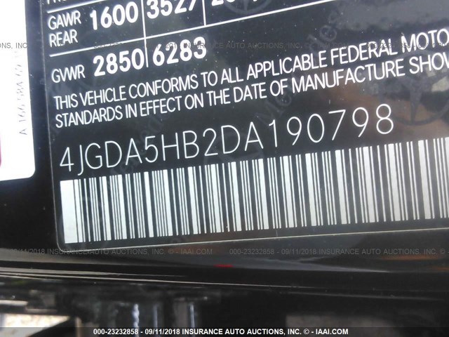 4JGDA5HB2DA190798 - 2013 MERCEDES-BENZ ML 350 4MATIC BLACK photo 9