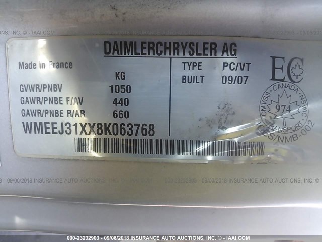 WMEEJ31XX8K063768 - 2008 SMART FORTWO PURE/PASSION YELLOW photo 9