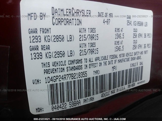 1D4GP24R77B218355 - 2007 DODGE GRAND CARAVAN SE RED photo 9