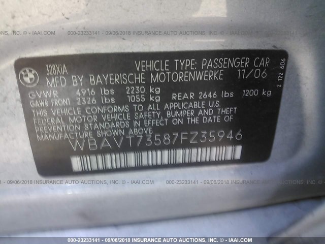 WBAVT73587FZ35946 - 2007 BMW 328 XIT SILVER photo 9