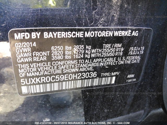 5UXKR0C59E0H23036 - 2014 BMW X5 XDRIVE35I BLACK photo 9