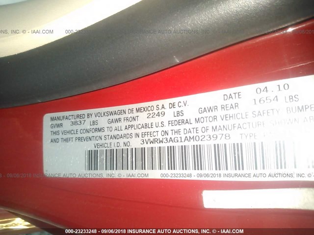 3VWRW3AG1AM023978 - 2010 VOLKSWAGEN NEW BEETLE Qırmızı foto 9