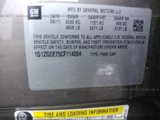 1G1ZG5E75CF114284 - 2012 CHEVROLET MALIBU LTZ 金色 照片 9