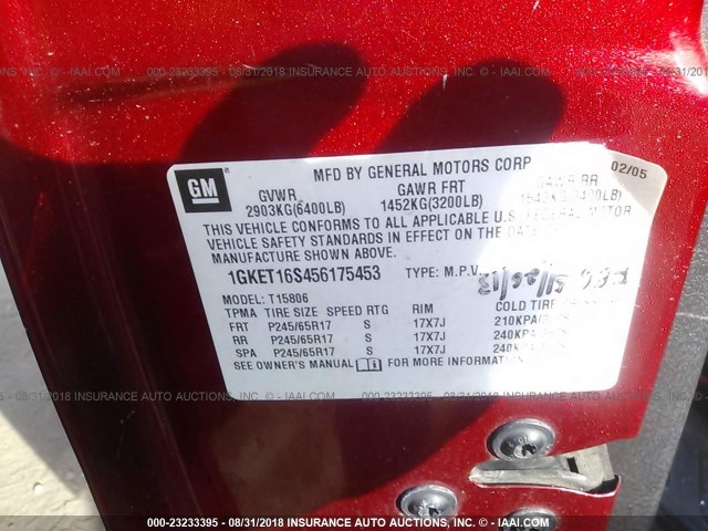 1GKET16S456175453 - 2005 GMC ENVOY XL RED photo 9