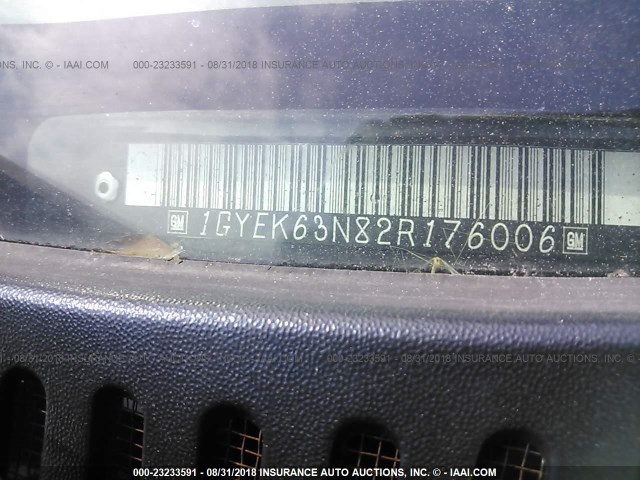 1GYEK63N82R176006 - 2002 CADILLAC ESCALADE LUXURY შავი ფოტო 9