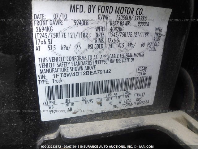 1FT8W4DT2BEA79142 - 2011 FORD F450 SUPER DUTY BLACK photo 10