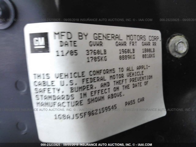 1G8AJ55F96Z159545 - 2006 SATURN ION LEVEL 2 BLUE photo 9