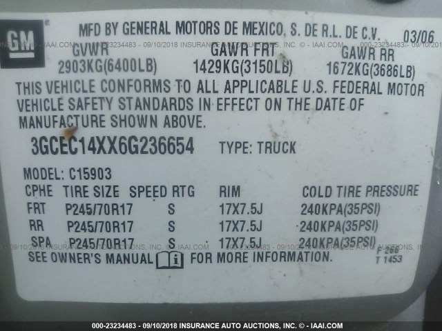 3GCEC14XX6G236654 - 2006 CHEVROLET SILVERADO C1500 GRAY photo 9