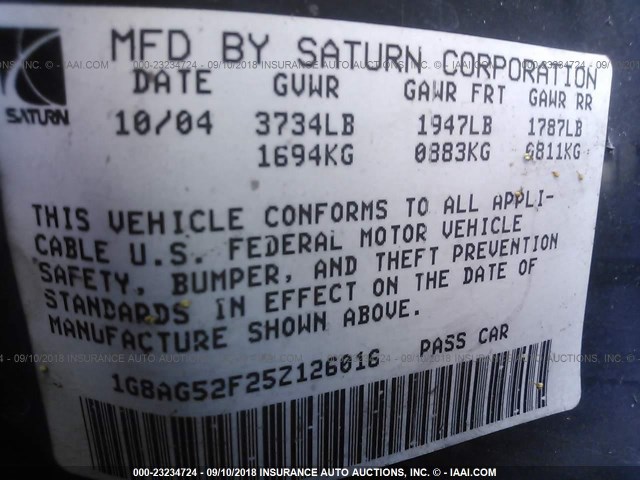 1G8AG52F25Z126016 - 2005 SATURN ION LEVEL 1 RED photo 9