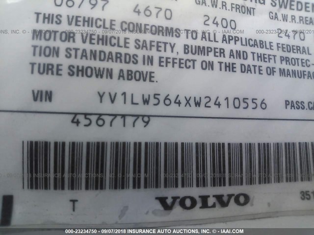 YV1LW564XW2410556 - 1998 VOLVO V70 GLT WHITE photo 9