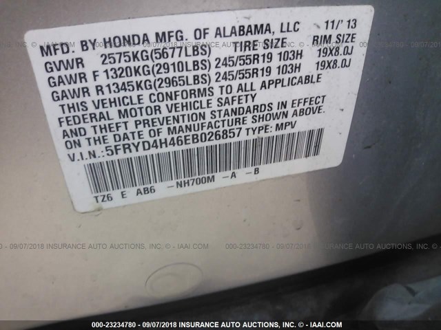 5FRYD4H46EB026857 - 2014 ACURA MDX TECHNOLOGY SILVER photo 9