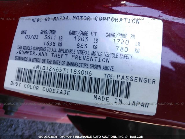 JM1BJ246531183006 - 2003 MAZDA PROTEGE PR5 红色 照片 9