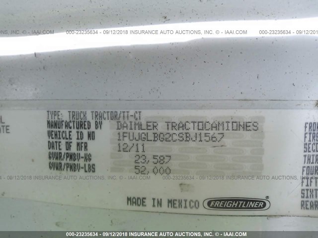 1FUJGLBG2CSBJ1567 - 2012 FREIGHTLINER CASCADIA 125  WHITE photo 10