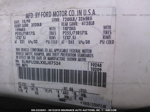 5LMPU28LXXLJ07524 - 1999 LINCOLN NAVIGATOR WHITE photo 9